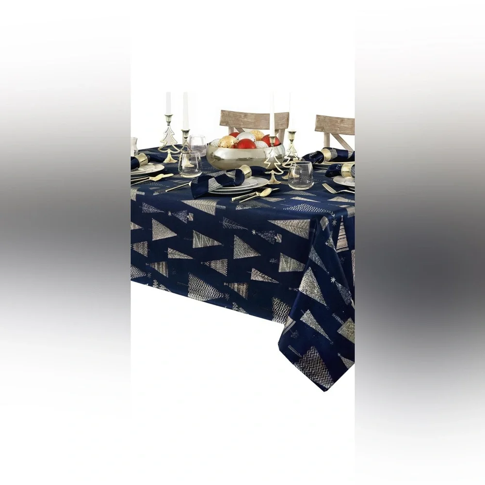 Newbridge Navy Blue and Silver Christmas Tree Tablecloth